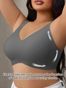Plus Size Women's Seamless Gummy Bra, Soft Support Underwire Free Lightly Padded Push Up Bra (Single) - Dark Grey - View 4