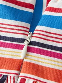 Cozy Pixies 女童彩色条纹荷叶边装饰圆领无袖束腰连衣裙 - 紅色 - 查看 5