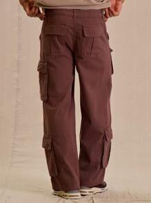 Musero Men Woven Wide Leg Pocket Cargo Trousers - Chocolate Brown - View 4