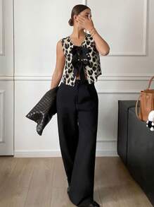 Serisse Women Leopard Print Front Tie Sleeveless Casual Shirt Summer Cheetah - Apricot - View 4