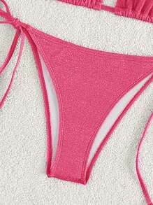 Swim Mod Women's Summer Beach Solid Color Halter Lace-Up Sexy Bikini Two Pieces Swimwear Set