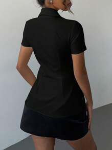 Siren Gaze 女士纽扣褶皱修身优雅纯色衬衫、白衬衫、女士商务休闲装、办公室警笛衬衫、情人节约会上衣、白领衬衫