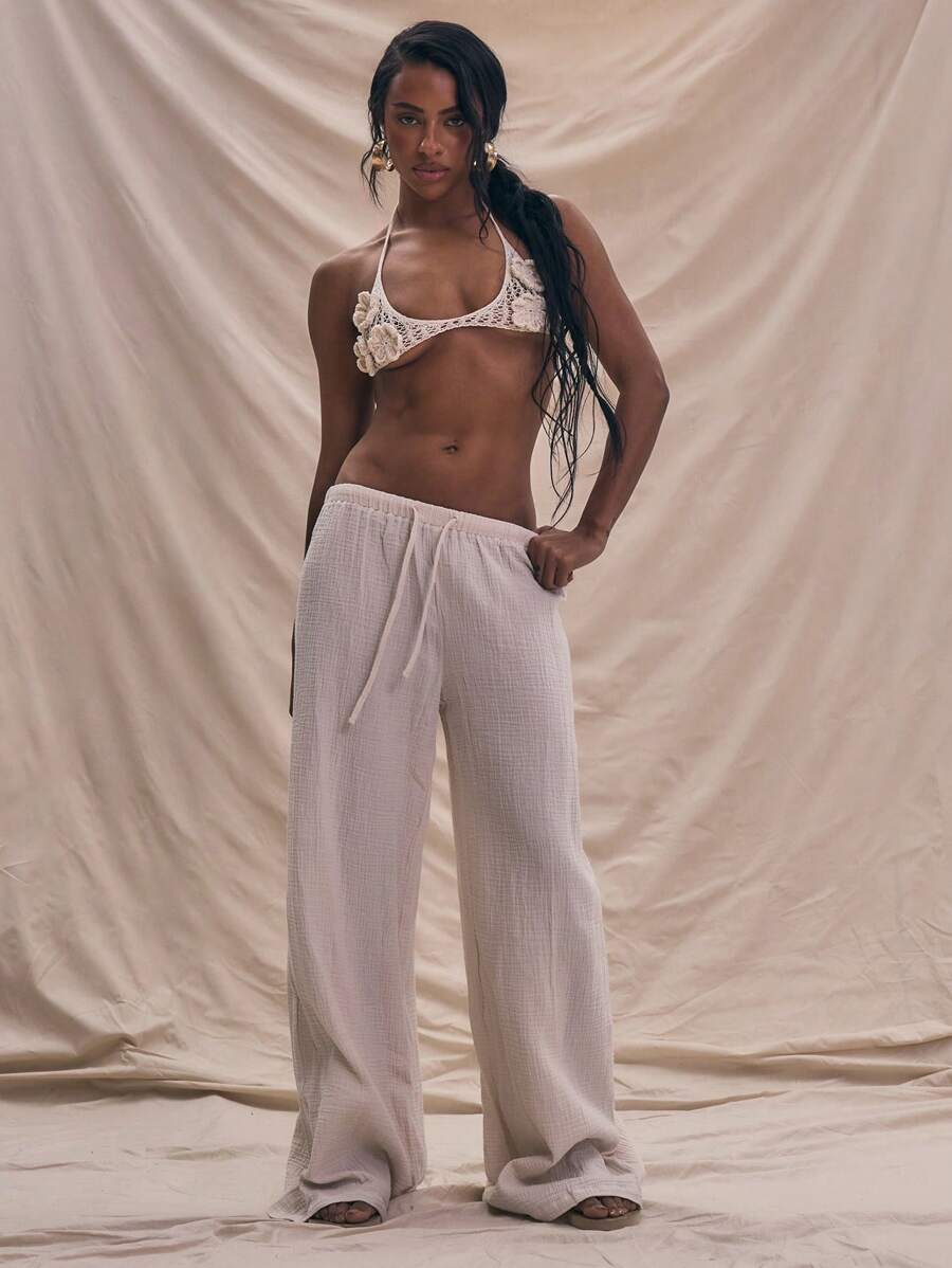 MUSERA Top brassière tricoté à col ras-du-cou fleuri, top d'été de vacances décontracté, sexy d'été