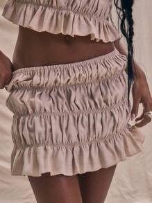 MUSERA Ruched Linen Look Mini Skirt Summer Holiday Vacation Cute Elegant Party - Baby Pink - View 5