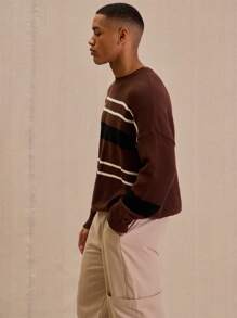Musero Jersey de punto con hombros caídos y rayas de contraste para hombres