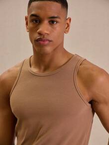 Musero Fitted Ribbed Sleeveless Tank Top For Spring Summer Basic - Brown - View 4