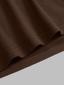 INAWLY 女士纯色棕色撞色蕾丝短袖休闲 T 恤上衣 - 咖啡棕 - 查看 3