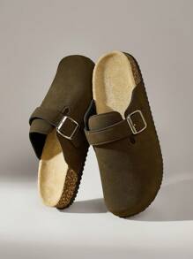 Solecia 女士时尚厚底方形扣拖鞋，与女鞋搭配 - 棕色 - 查看 2