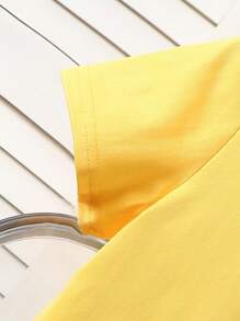 SHEIN 年轻男孩黑色字母印花休闲圆领短袖 T 恤，夏季 - 黃色 - 查看 5