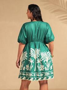 Breezaya 大码女式棕榈树印花蝙蝠袖休闲连衣裙