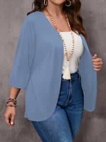 EMERY ROSE Plus Size Vacation Casual Solid Color Teacher Fall Coat - Baby Blue - View 5