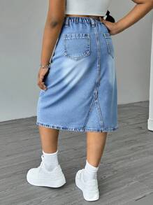 Sparklyn Tween Girls Casual All-Match Minimalist Washed Light Blue Denim Mini Skirt, School Style - Light Wash - View 6