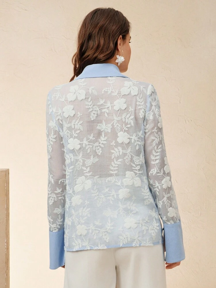 Luxury Design High-End Exquisite French Embroidery Collar Shirt