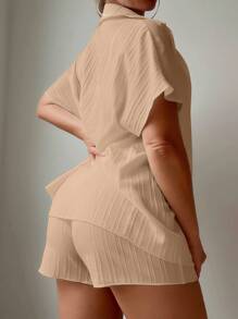 Swim Basics Women's Vacation Solid Color Short Sleeve Loose Kimono Top And Shorts Set