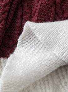 SHEIN LUNE Suéter de punto de manga larga con bloques de color para mujer talla grande, jersey de punto para otoño e invierno - Burdeos - Ver 6