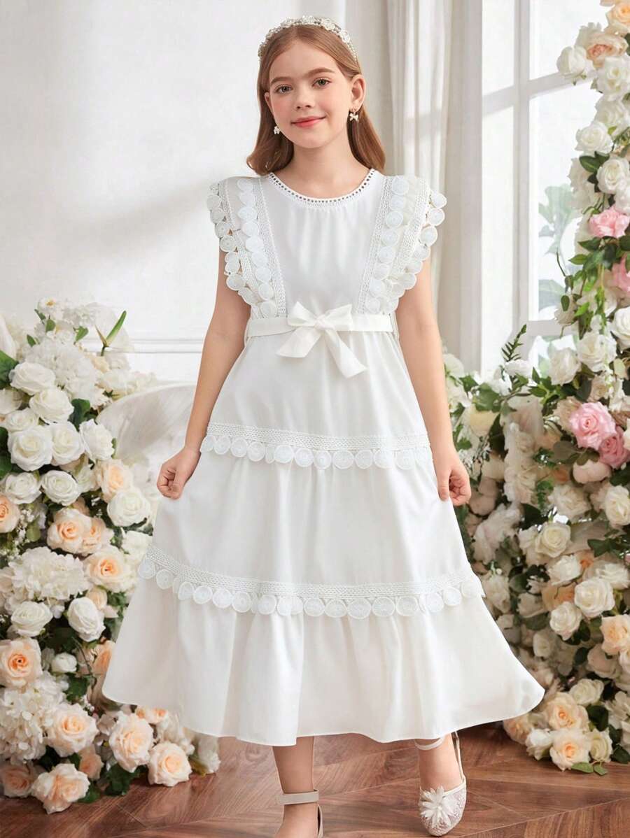SHEIN Explorewe Vestido blanco para niña preadolescente, apto para bodas de verano - Blanco - Ver 1