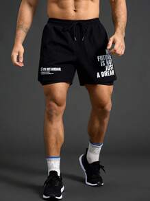 Gym Rark Pantalones cortos deportivos para hombres con cordón en la cintura y estampado de lema - Negro - Ver 4