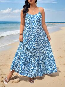 Breezaya Plus Size Women Vacation Casual Floral Print Camisole Dress - Blue - View 4