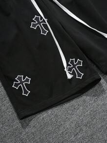 SHEIN Manfinity Dauomo Men's Cross Print Drawstring Waist Regular Fit Casual Shorts