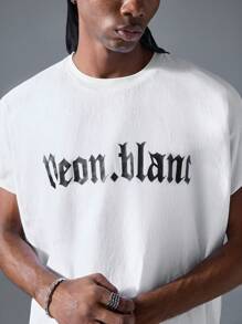 NEON BLANC Camiseta de punto con cuello redondo y estampado de letras, estilo urbano para hombre - Blanco - Ver 3