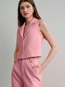 MOTF STUDIO LAPEL COLLAR BOXY WAISTCOAT - Pink - View 1