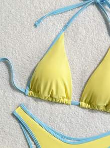 Swim Mod Women Summer Beach Swimwear Outfit, Fashionable Casual Holiday Pale Yellow Bikini Set - Yellow - View 5