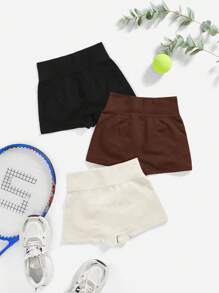 Easithlete Set de 3 shorts deportivos de mujer fruncidos de unicolor - Multicolor - Ver 2