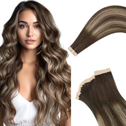 20PCS Straight Tape In Human Hair Extensions 100% Real Remy Human Hair 14-24inches Natural High Quality 50G/Pack For Salon Silky Seamless Invisible PU Tape In Hair Extensions