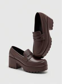 CUCCOO BIZCHIC 女士休闲咖啡棕色 PU 皮革厚底经典乐福鞋，适合通勤、约会、聚会、购物、度假、校园等。 - 棕色 - 查看 9