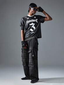 NEON BLANC Loose Fit Long Washed Denim Jeans With 3D Pockets For Men, Street Fashion Style - Black - View 7