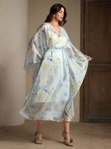 Anewsta 优雅的澳大利亚人造丝 Kamila 宽松蝙蝠袖长裙（浅蓝色），节日、休闲、春季、夏季 - 彩色 - 查看 1