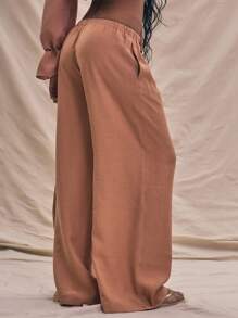 MUSERA Tie Waist Linen Wide Leg Trouser Summer Vacation Boho Elegant Holiday Chic Casual - Orange - View 4