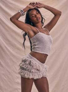 MUSERA Textured Knit Thin Strap Fitted Cami Top Sexy Elegant  Soft Serve Ibiza Festival Holiday Beach Christmas,Elegant