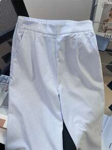 SHEIN Women's Cherry Print Striped Wide Leg Casual Pants Fall Cloth For Women - White - View 3