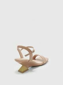 CUCCOO BIZCHIC Apricot Patent Leather Wedge Platform Open Toe Slide Sandals With Strap Design - Apricot - View 8