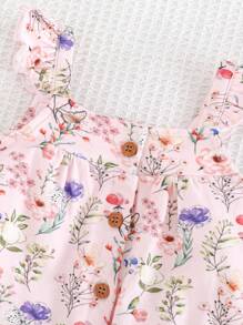 Cozy Pixies Baby Girl Ditsy Floral Round Neck Cap Sleeve Drop Waist Jumpsuit - Purple - View 5