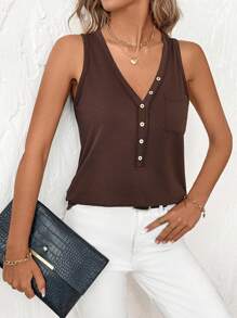 SHEIN Clasi Top smanicato scollo a V da donna, moda minimalista adatto per l'estate, abbigliamento da vacanza, casual da ufficio, stile occidentale carino estivo, abbigliamento bohémien, stile old money, outfit da Pasqua, outfit da rave, festival e concerti