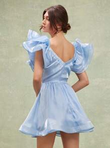 L'Amorae Elegant Ruffle Satin A Line Dress Simple Fashion Daily Casual