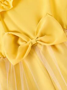 SHEIN 年轻女孩夏季不对称不对称领口连体裤，重磅刺绣蝴蝶网眼拼接连体裤，度假沙滩连体裤，儿童夏季服装 - 黃色 - 查看 5