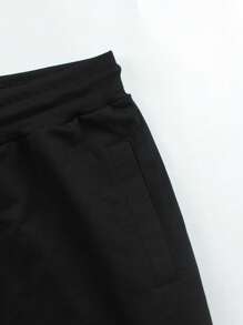 Manfinity Homme 男士条纹带侧盖口袋抽绳腰运动裤，适合丈夫、男朋友的礼物，男士慢跑裤，黑色，男士条纹运动裤