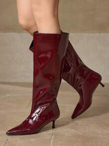 MOTF PREMIUM FRENCH TALL BOOTS, STILETTO HEEL BOOTS FOR WOMEN NEW YEAR HOLIDAY, FOR VALENTINE'S DAY, SPRING SHOES, SPRING BREAK EASTER FOR CHRISTMAS - Burgundy - View 3