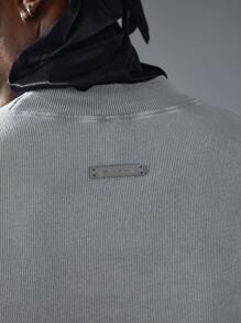 NEON BLANC Men's Street-Style Knit Letter Embroidered Round Neck Long Sleeve T-Shirt Cotton - Grey - View 5