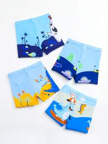 4pcs/Set Young Boy Comfortable Dinosaur & Shark Print Swimming Trunks - Multicolor - View 2