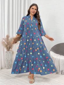 SHEIN LUNE Đầm dài rộng in hoa cỡ lớn cho nữ Đầm dạ hội Quần áo mùa thu Quần áo Đầm thanh lịch cho nữ Đầm công sở thường ngày cho nữ Đầm công sở Trang phục ngày lễ Quần áo dự tiệc Đầm dự tiệc cho nữ Đầm dự tiệc sequin cho nữ - Màu xanh bụi bặm - Xem 3