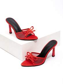 CUCCOO CHICEST 全新时尚百搭水晶蝴蝶结细带高跟凉鞋 - 紅色 - 查看 2