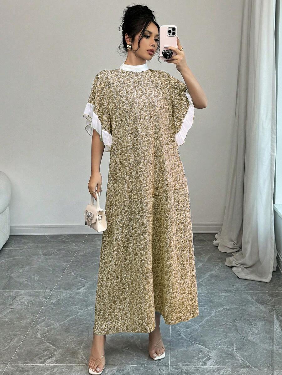 Seusyu 简约时尚的阿拉伯风格连衣裙，适合夏季 - 黃色 - 查看 1