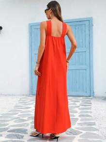 Vivid Eden 无袖露背侧开衩沙滩裙，春夏 - 橘色 - 查看 2