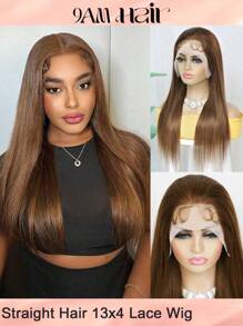 Transparent Lace 13x4 Lace Front Wigs Brown Color Long Straight Hair Human Hair 180 Density Pre Plucked With Baby Hair Daily Use
