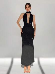 Aloruh Robe longue moulante noire sexy avec fines bretelles et dos nu pour festival de musique et fête