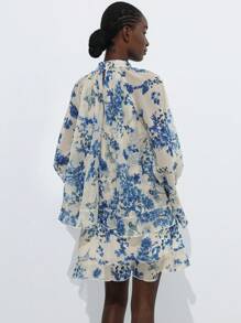 Aveloria Modichic Chic Ruffled Floral Print Long Sleeve Flare Sleeve Sheer Mini Dress For Women, Suitable For Valentine's Day, Spring Season Fall Cloth For Women - Multicolor - View 4